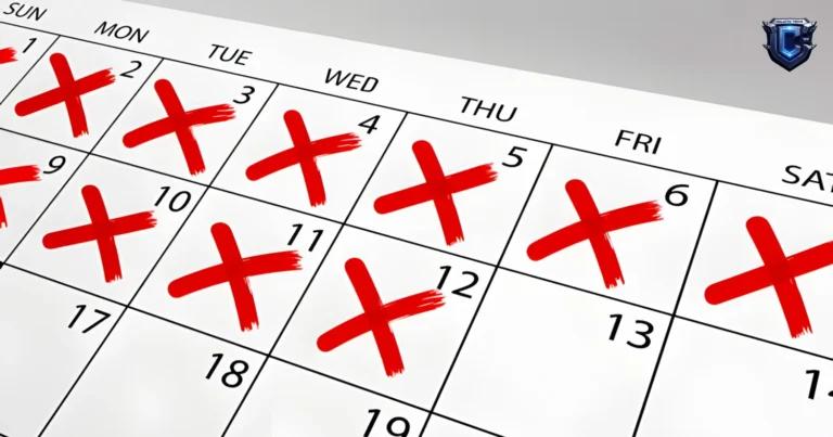 Calendar with crossed-out dates and a large "Delayed" stamp.