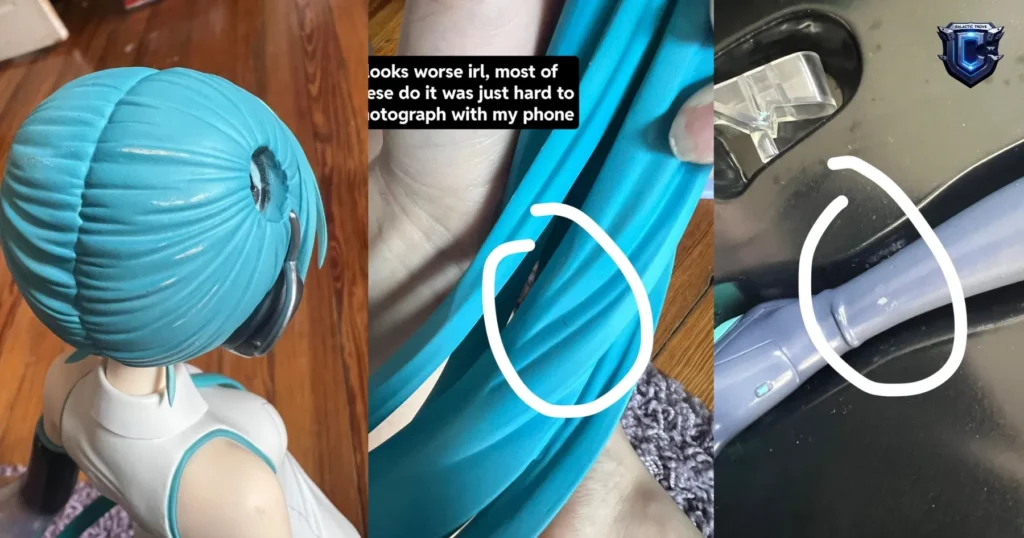 Collector taking a close-up photo of a figure's broken part for a warranty claim