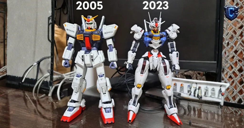 Comparison of an old, blocky figure and a new, highly detailed figure