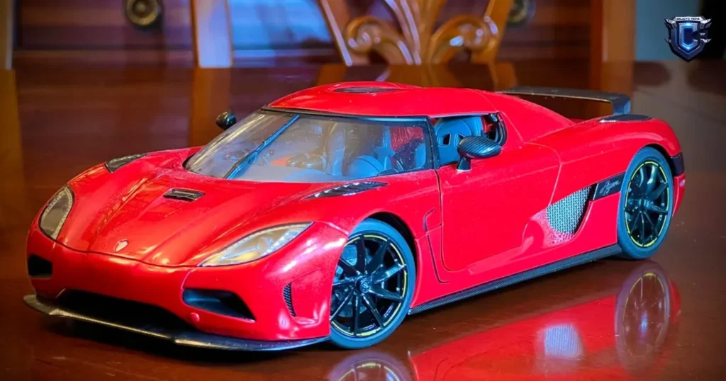 diecast car model in glass display