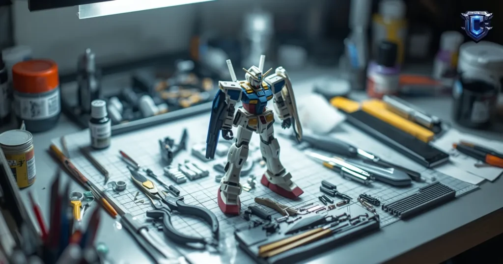 gunpla model kit assembly on desk