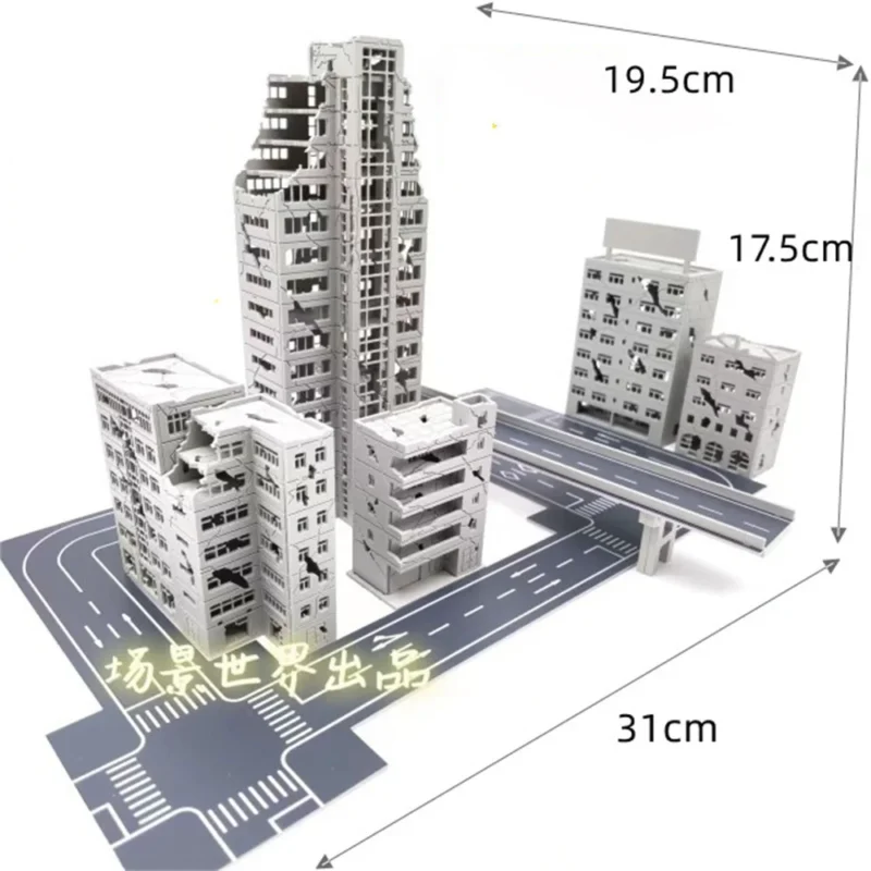 1:300 Assembled Building Model Scene Battle Damage Urban Street House High-Rise Viaduct